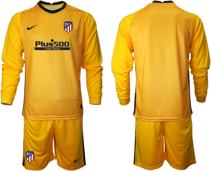 2021 Men Atletico Madrid yellow goalkeeper long sleeve soccer jerseys